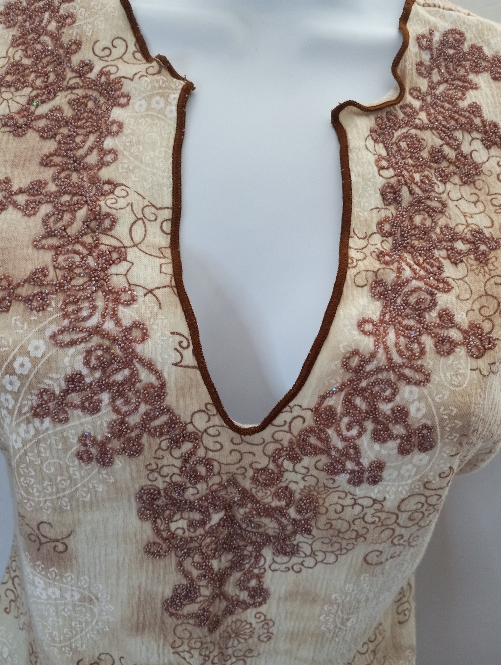 Vintage Y2K Boho Fairycore Split Sleeve Vneck Paisley Print Babydoll Top - Picture 2 of 7